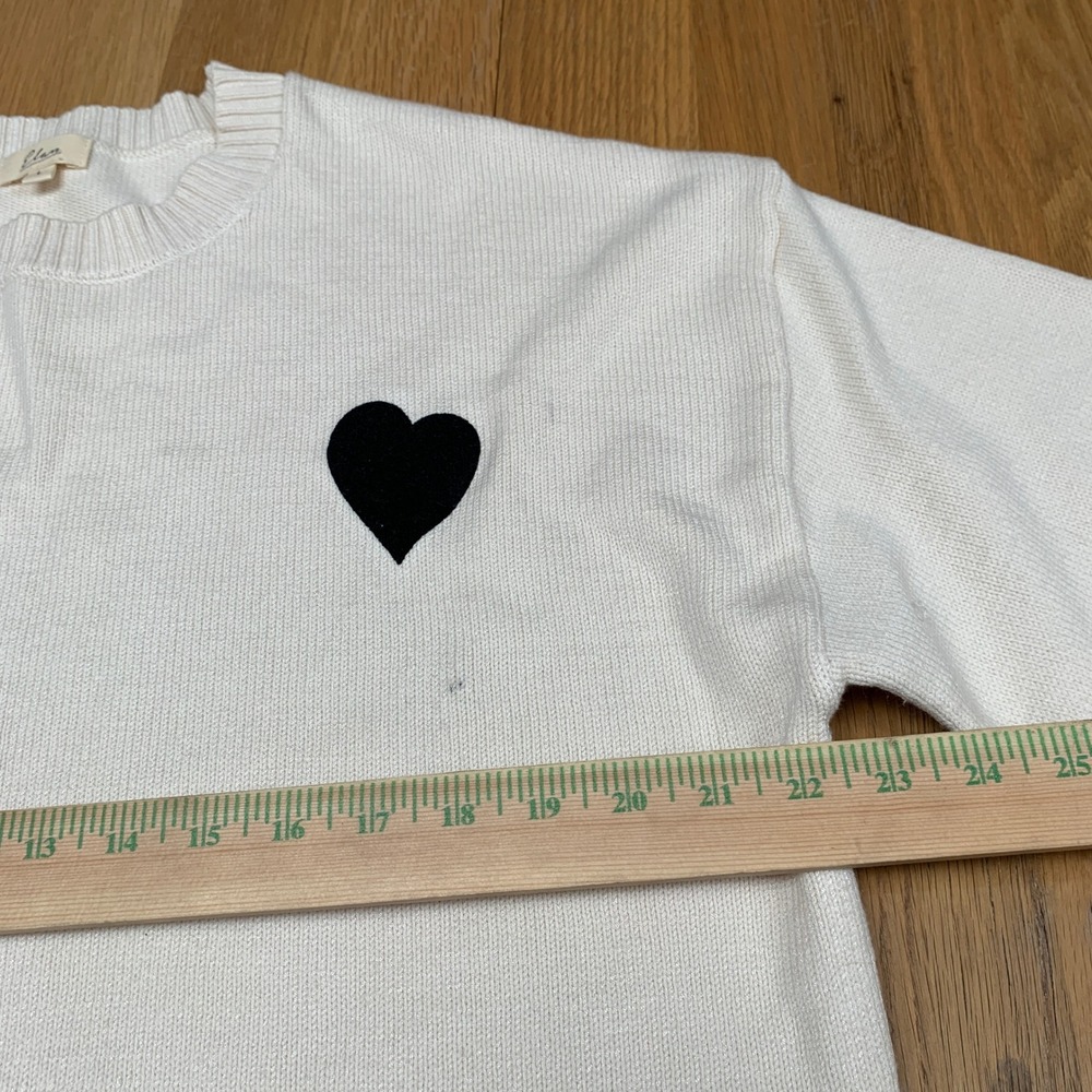 Elan Womens White Heart Patch Lyocell Blend Crewneck Sweater SWP11604 Large - Picture 4 of 9